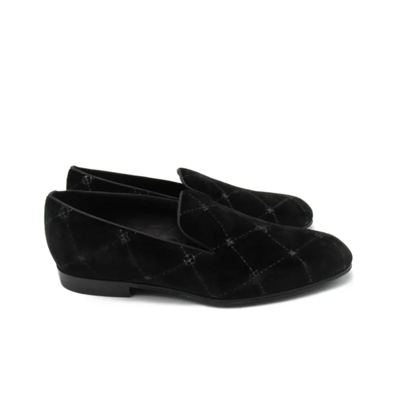 LOUIS VUITTON Auteuil Velvet Loafers 'Black With Silver Logo Lines'-2