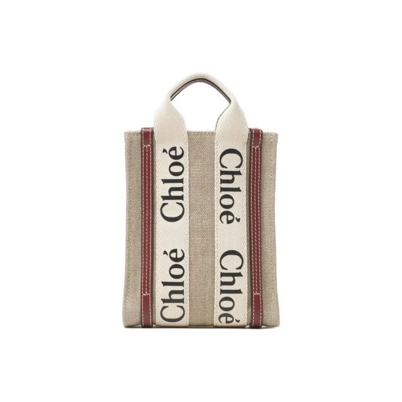 Chloe Linen Shoulder Bag Crossbody Bag Mini Women's White & Brown-0