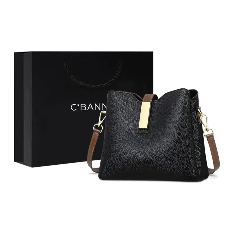 C°BANNER Cow Leather With Synthetic Leather Bucket Bag, Shoulder Bag, Crossbody Bag Regular Women's Black-0