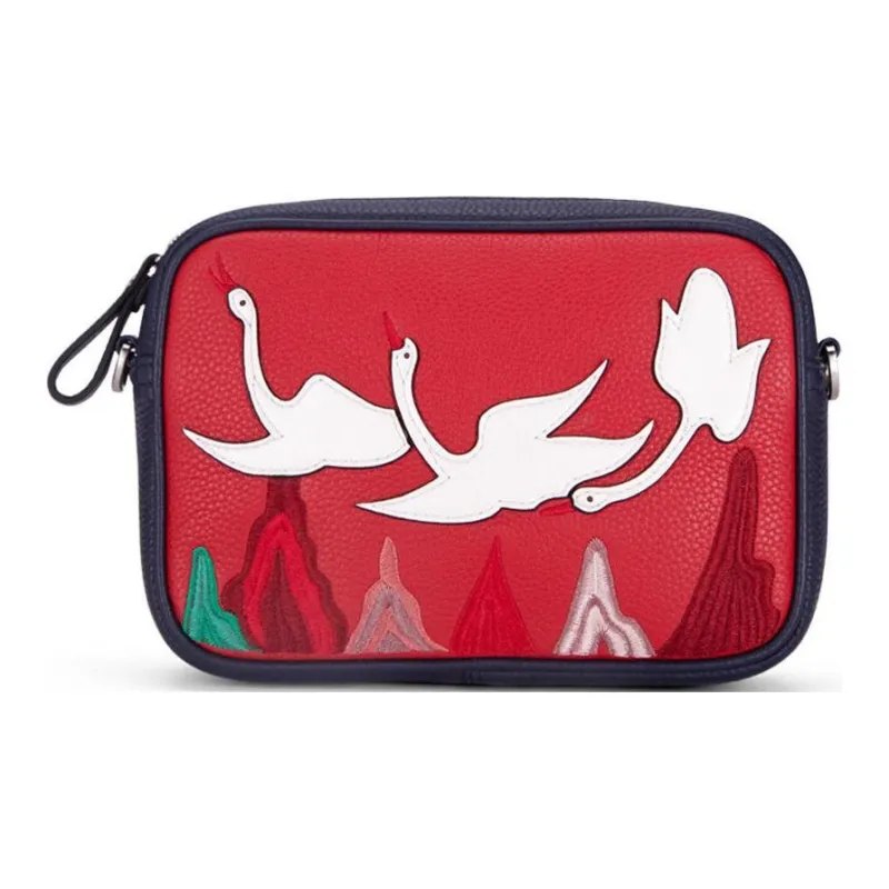 BAMPO Top Grain Natural Suede Cow Leather Clutch Bag Over The Shoulder Women's Red-0