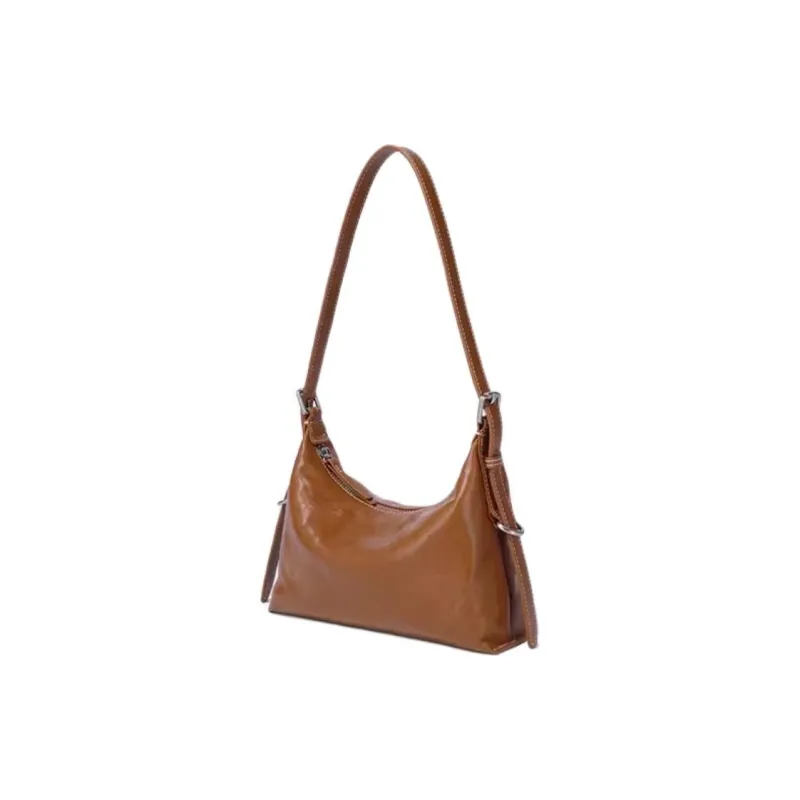 BAMPO Top Grain Cow Leather Handbag Shoulder Bag Small Size Women's Brown-1