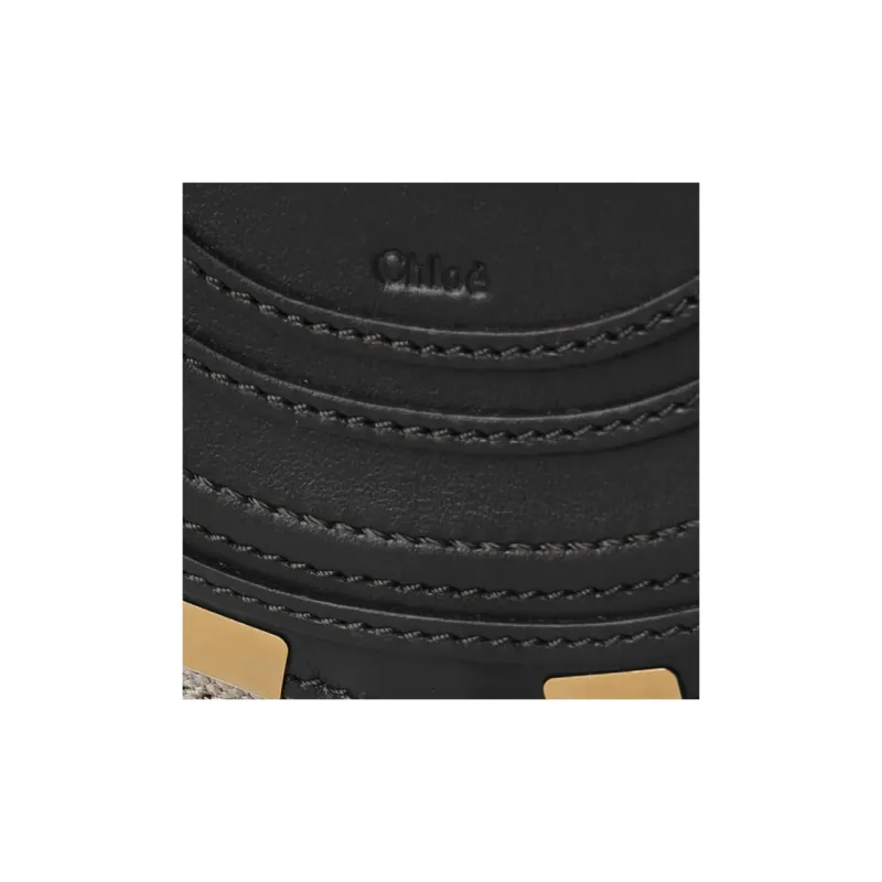 Chloe Linen Canvas With Smooth Calfskin Saddle Bag Shoulder Bag Crossbody Bag Small Size Women's Black-4