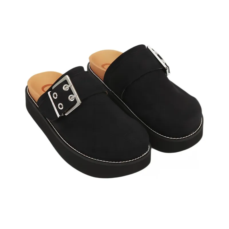 GANNI Feminine Buckle Felted Slides Women's-3