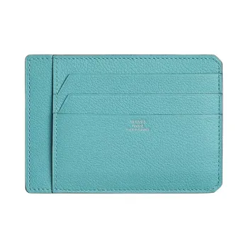 HERMES Evercolor Calfskin Card Holder Men's 3P Bleu Atoll Lake Blue With Macaron Blue And Ring Reef Blue