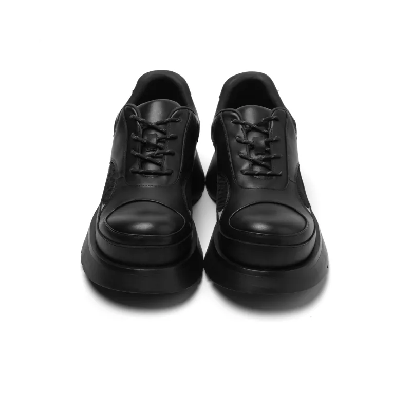 ARCCC Sports Derby Shoes Height Increasing Platform Round Tip Casual Shoes Unisex Black-3