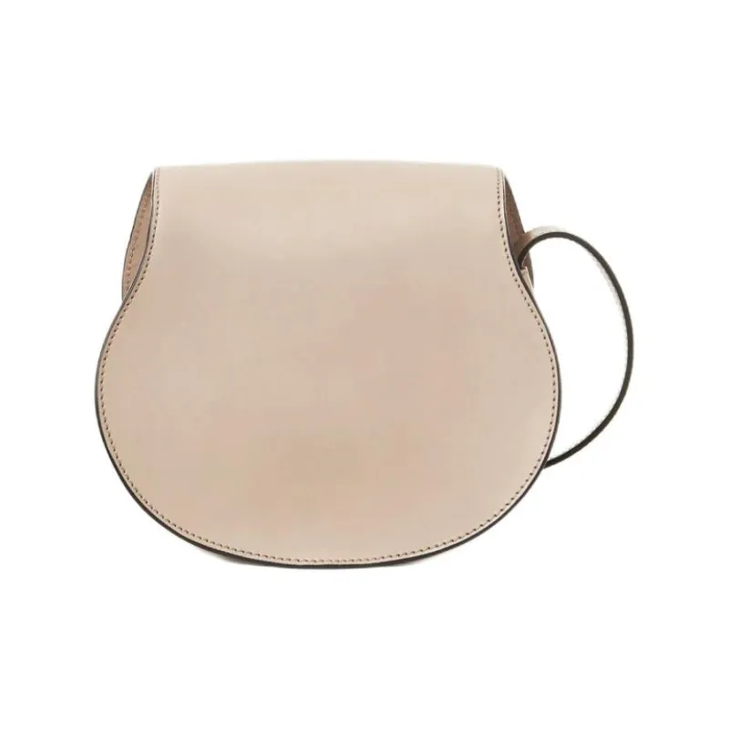 Chloe Shiny Leather Saddle Bag Crossbody Shoulder Bag Women's Dark Beige-3