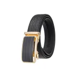 Gold-Tone Lock Old Wood Grain Black Strap