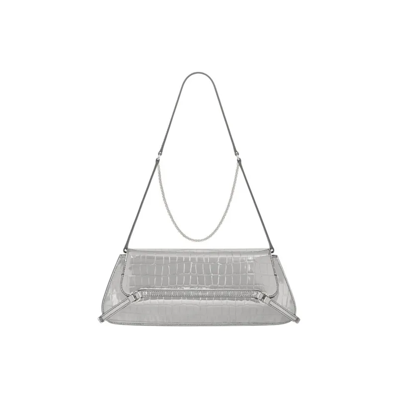 Givenchy Voyou Crocodile Pattern Embossed Leather Handbag Shoulder Bag Women's Light Silver-2