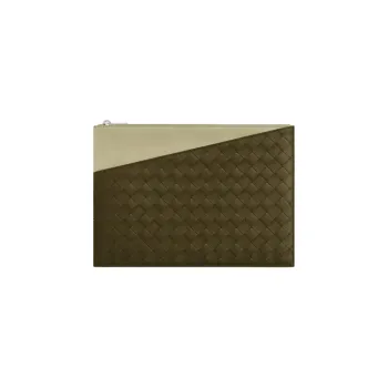 Bottega Veneta Intrecciato Sheepskin Clutch Men's Stone Green With Aperture