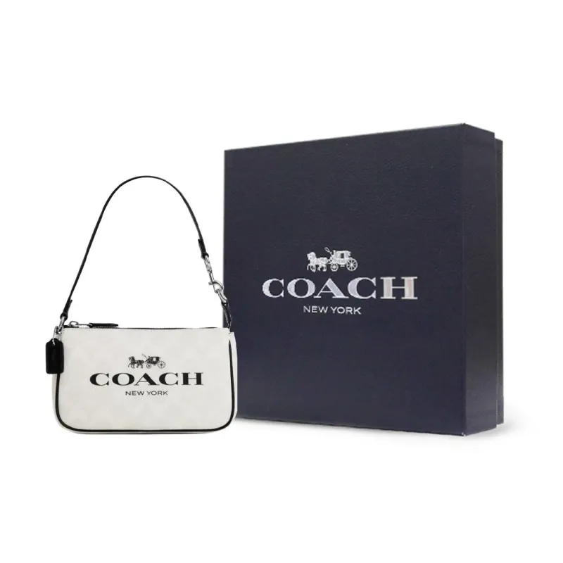 COACH Nolita Canvas With Smooth Leather Shoulder Bag Women's Black White-6