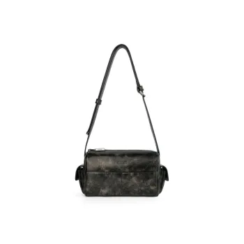 INJOYLIFE Cow Leather Cylinder Bag Crossbody Bag Shoulder Bag Women's Black Coffee