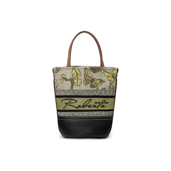 ROBERTA DI CAMERINO Cow Leather With Fabric Basket Bag, Shoulder Bag, Handbag, Bucket Bag Women's Multicolor