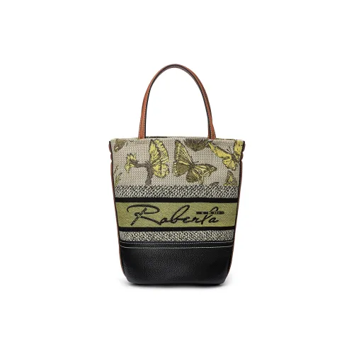ROBERTA DI CAMERINO Cow Leather With Fabric Basket Bag, Shoulder Bag, Handbag, Bucket Bag Women's Multicolor