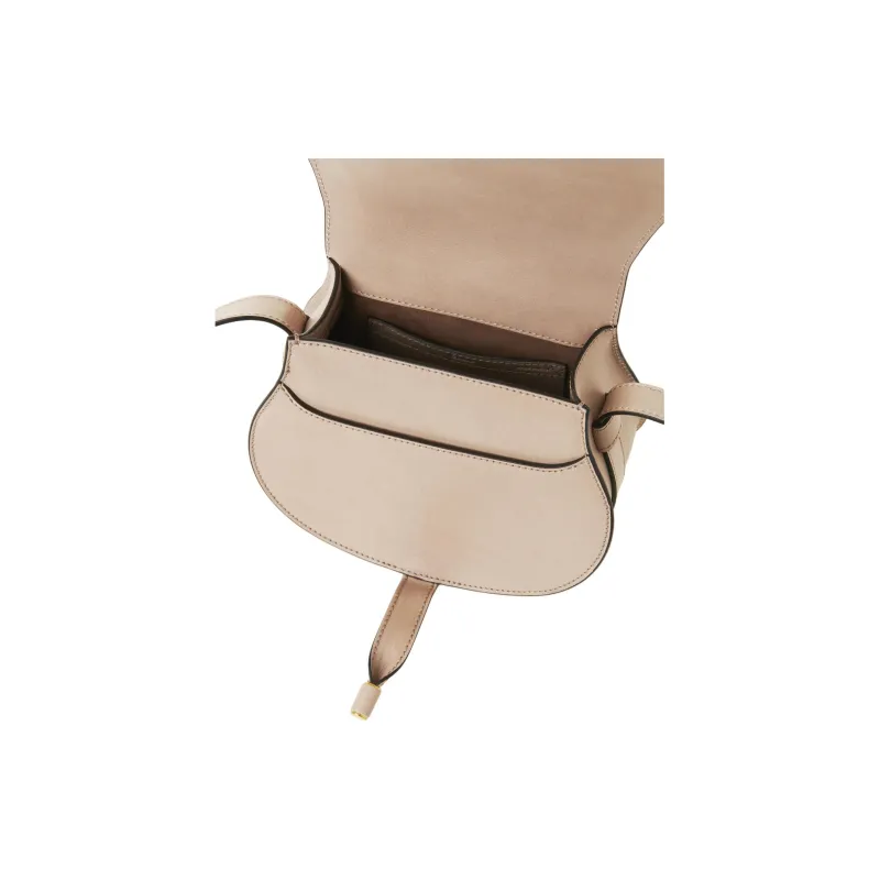 Chloe Shiny Leather Saddle Bag Crossbody Shoulder Bag Women's Dark Beige-2