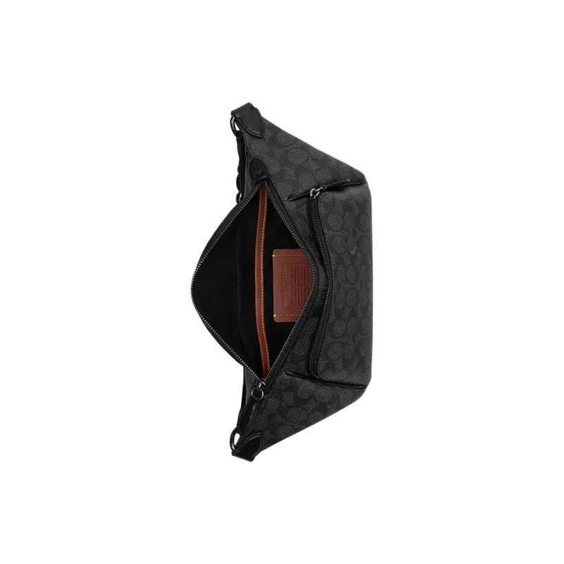 COACH League Coated Canvas Fanny Pack Large Size Men's Black-3