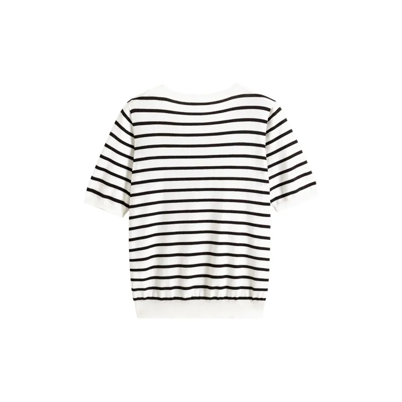 Famanxuan Knitwear Women's Black White Stripes-1