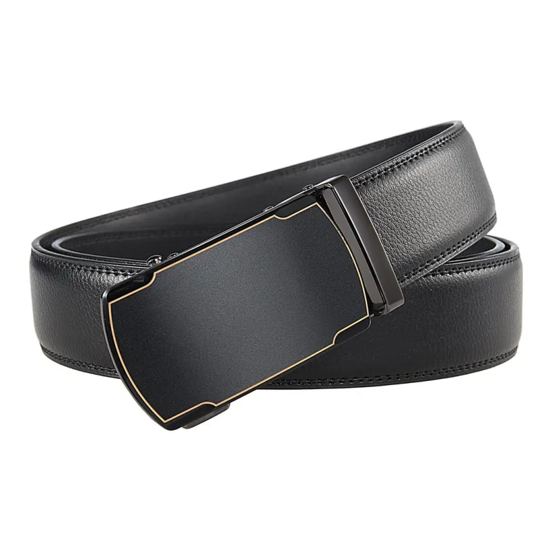 Lanza Minimalist Style Lightboard Gold Thread Business Casual High End Automatic Buckle Cow Leather Belts Men's 3.5cm-1