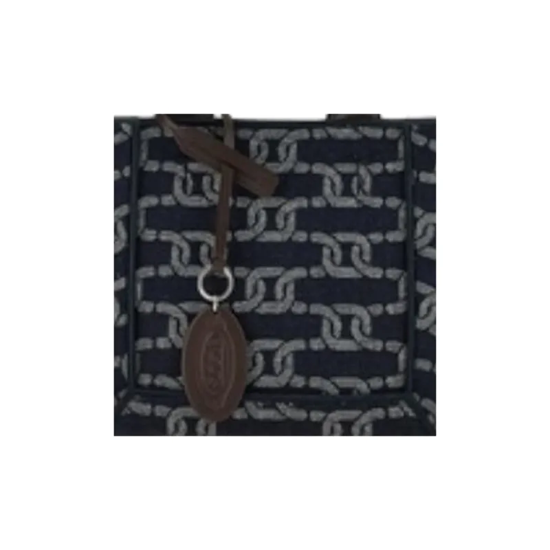 TOD'S Fabric Tote Bag, Shopping Bag, Handbag, Shoulder Bag Trumpets Unisex Black & Gray-4