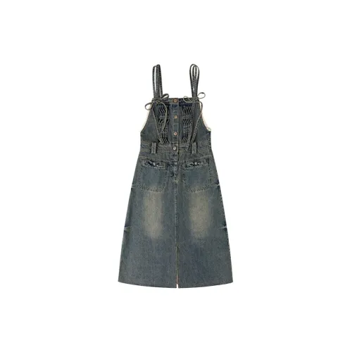 LOLOLSTORE Sleeveless Dresses Women's Vintage Denim Blue