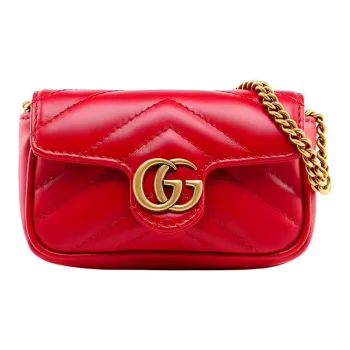 GUCCI Quilted Leather Handbag Coin Purse Extra Mini Women's Red