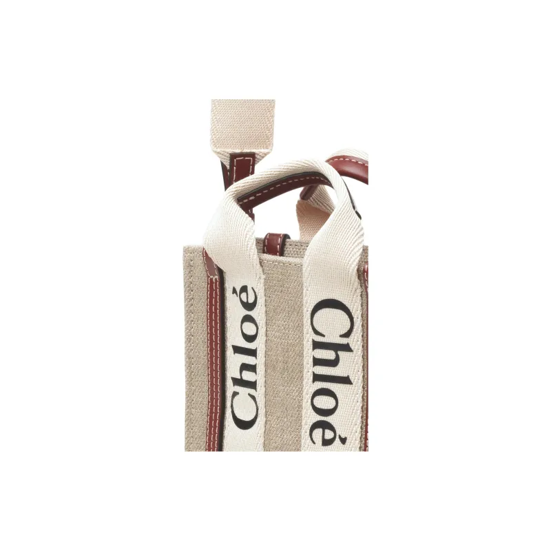 Chloe Linen Shoulder Bag Crossbody Bag Mini Women's White & Brown-4