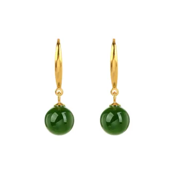 Xiaoyinjiang 925 Sterling Silver Hetian Jade Earrings Women's Jasper