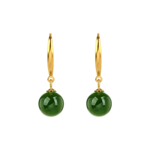 Xiaoyinjiang 925 Sterling Silver Hetian Jade Earrings Women's Jasper