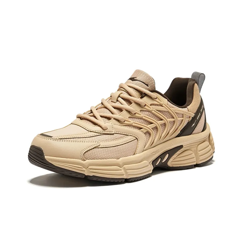Erke Fishbone Mesh Durable Breathable Low Top Casual Shoes Men's Oat Dark Sandalwood-2