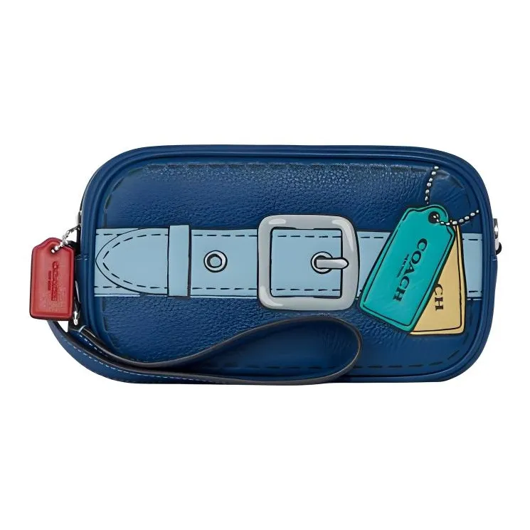 COACH Jamie Leather Wrist Bag Clutch Medium Size Women's Blue-1