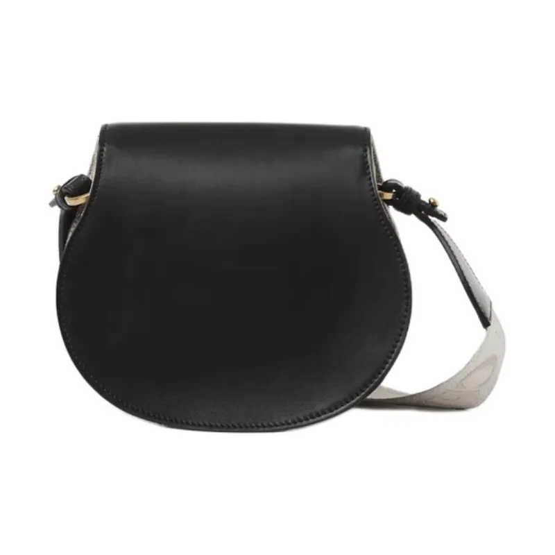 Chloe Linen Canvas With Smooth Calfskin Saddle Bag Shoulder Bag Crossbody Bag Small Size Women's Black-3
