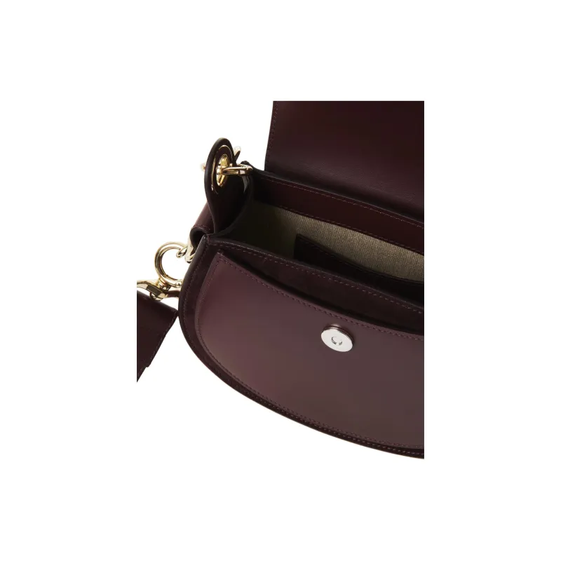 Chloe Tess Shiny Calfskin Bonded Leather Calfskin Shoulder Bag Crossbody Bag Handbag Small Size Women's Caramel Brown-3