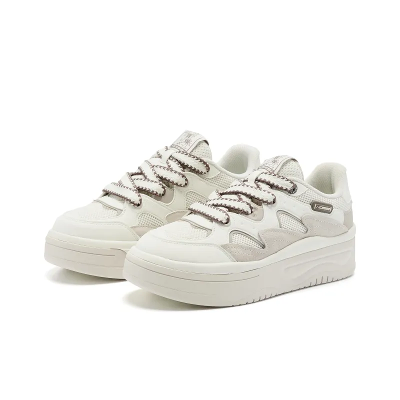 QIAODAN Jelly Cushioning Coverage Balance Lightweight Breathable Slip Resistant Low Top Skateboard Shoes Women's Ivory-3