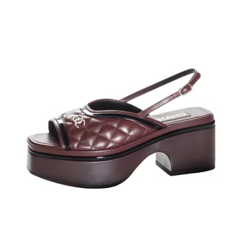 CHANEL One-Strap Sandals 6cm Women's Burgundy
