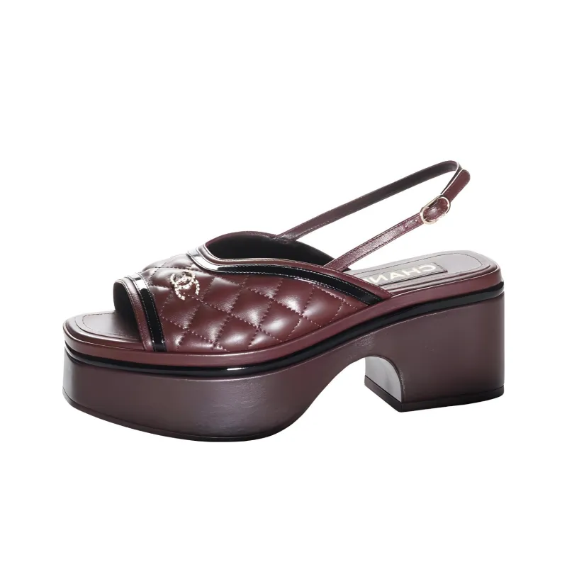CHANEL One Strap Sandals 6cm Women's Burgundy-0