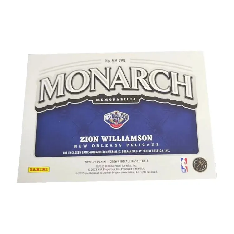 PANINI Zion Williamson 22 23 Pelicans Crowns Jerseys Materials Side Scrolling Cards Card Passes Sports Cards 1 Pc-1