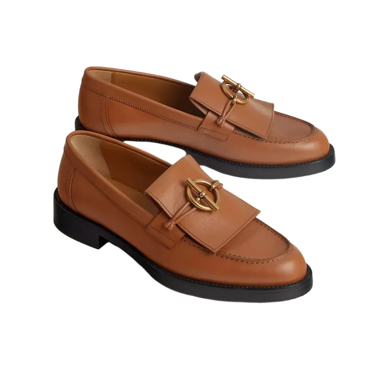 HERMES Impact Loafers Women's Brown-2