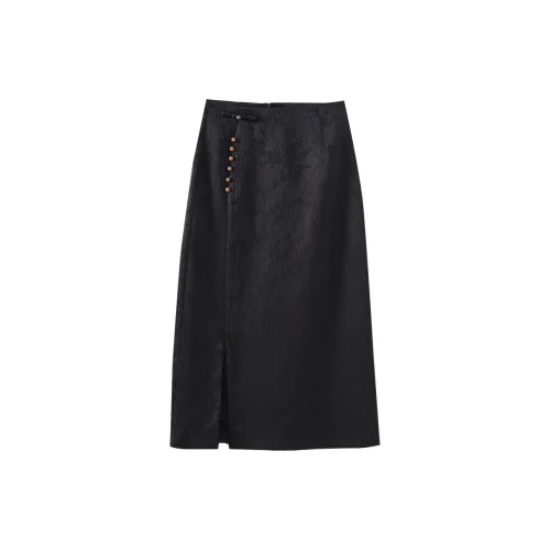 OUNIXUE Casual Long Skirts Women's Black