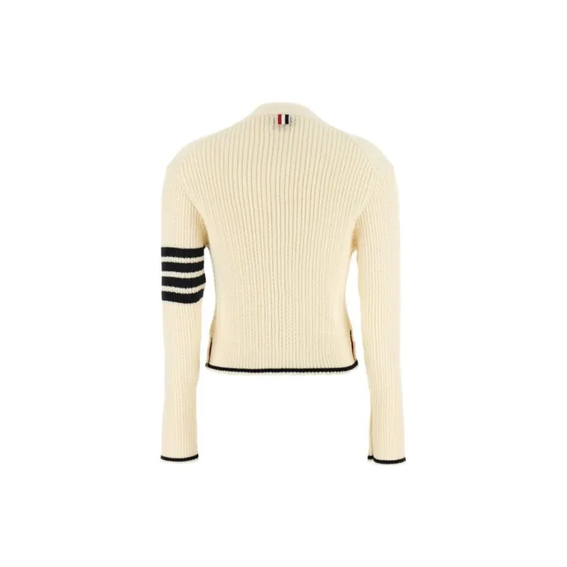 THOM BROWNE V Neck Cropped Cable Knitted Cardigan-1