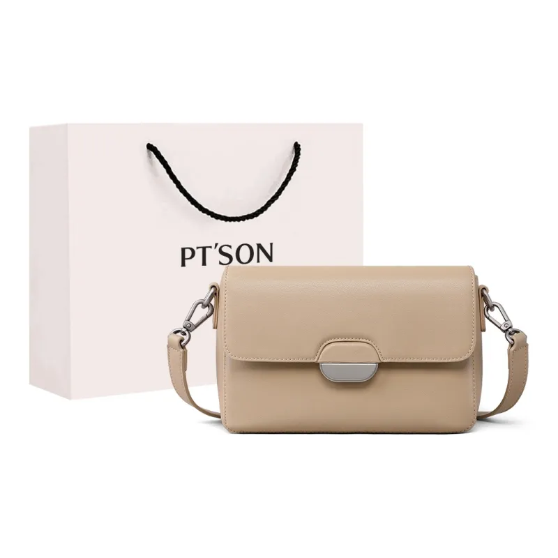 PT'SON Cow Leather With Synthetic Leather Shoulder Bag Women's Ecru/Cream Apricot-6