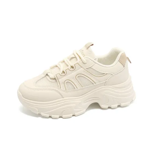 LISATANG Wear-Resistant Breathable Height Increasing Low-Top Chunky Sneakers Women's Khaki