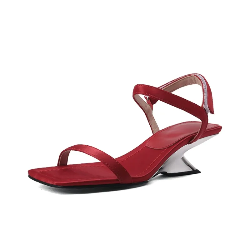 FLOWERSKAM Strap Sandals Medium Heel Women's Blue-5