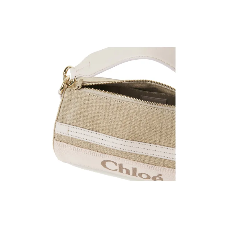 Chloe Woody Linen With Calfskin Crossbody Bag Shoulder Bag Women's Wild Gray-4