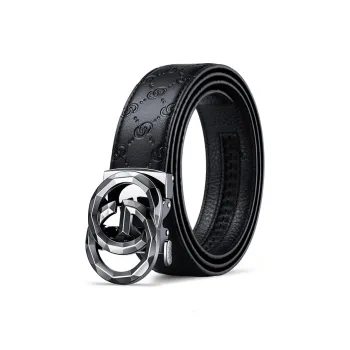 AUGTARLION Business Automatic Buckle Luxury Lite Cow Leather Leather Belts Men's Gunmetal Width 3.5CM