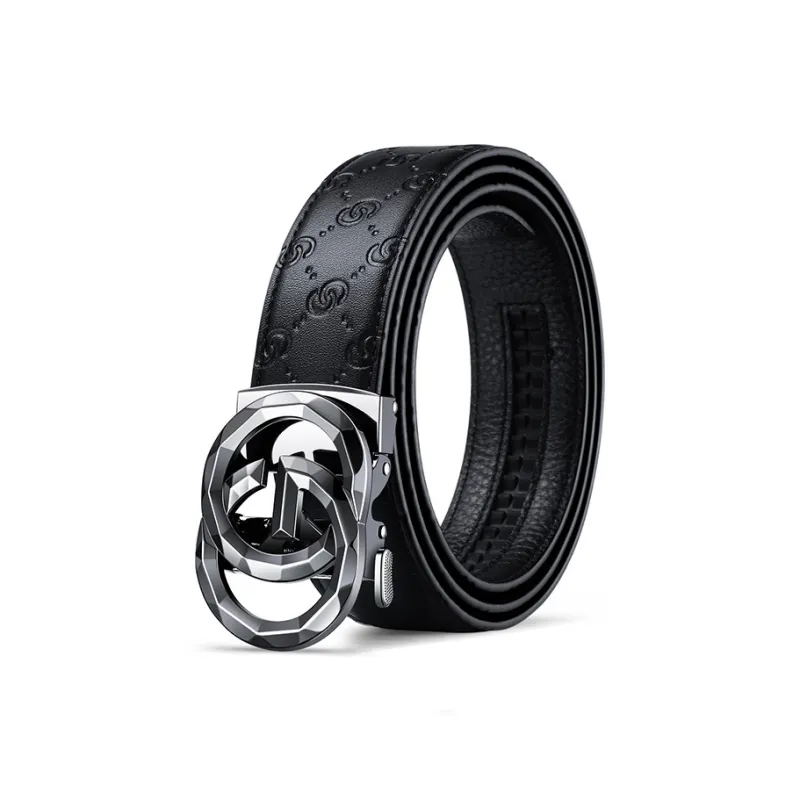 AUGTARLION Business Automatic Buckle Luxury Lite Cow Leather Leather Belts Men's Gunmetal Width 3.5CM-0