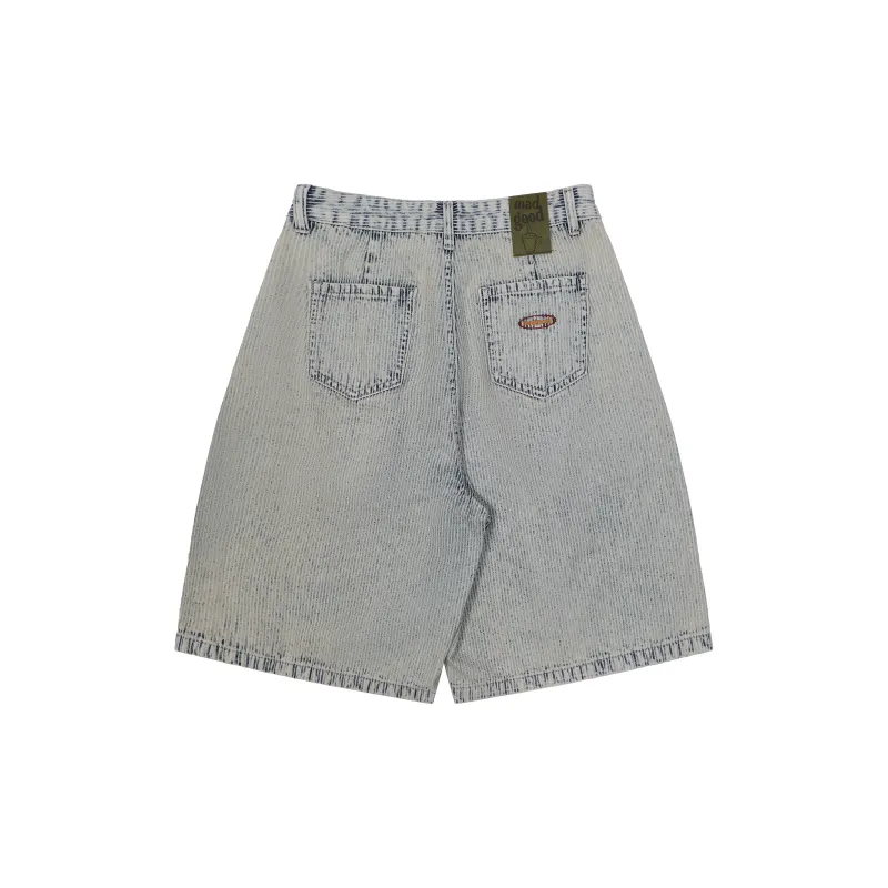 Madgood Denim Shorts Unisex Blue White Stripes-1