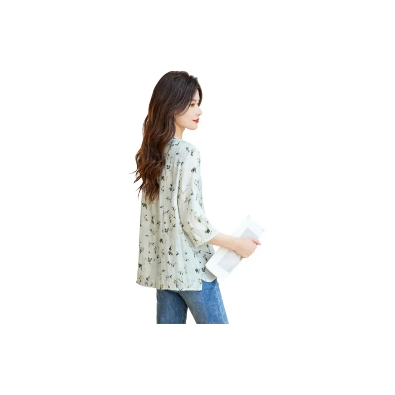 Cypress House Shirt Women's Gray Green Floral Bottom-1