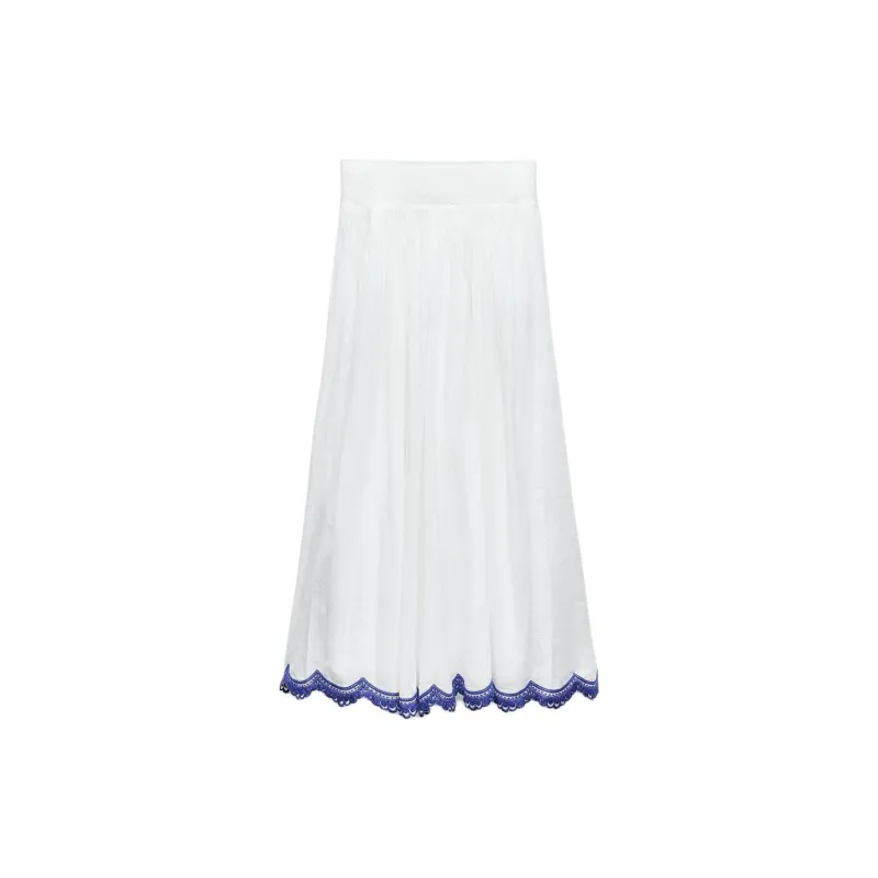 ZARA ZW Series Casual Long Skirts Women's Blue/White-1