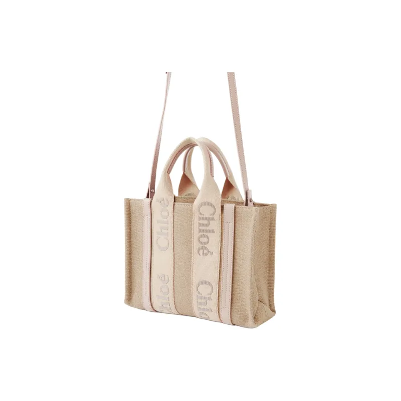 Chloe Woody Linen With Calfskin Tote Bag, Shopping Bag, Shoulder Bag, Crossbody Bag, Handbag Trumpets Women's Wild Gray-2