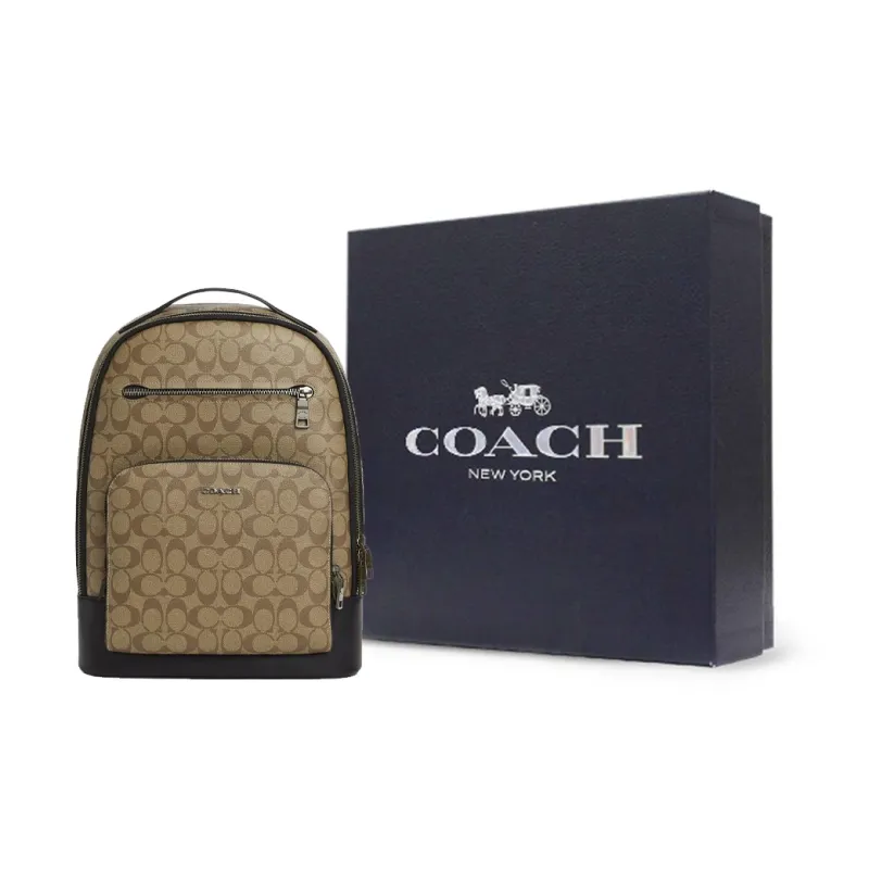 COACH ETHAN Coated Canvas With Calfskin Backpack Large Size Men's Khaki-8