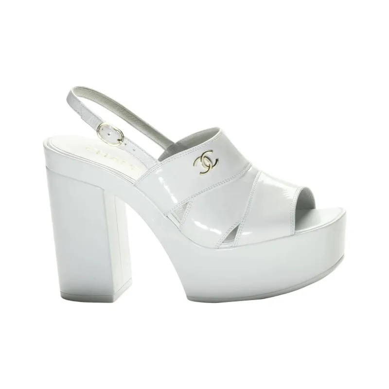 CHANEL One Strap Sandals 10.5cm Women's White-1